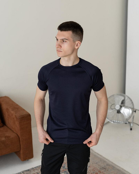 Тактична футболка зсу Pobedov Peremoga для військовослужбовців, футболка військова темно-синя Одеса - фото 5
