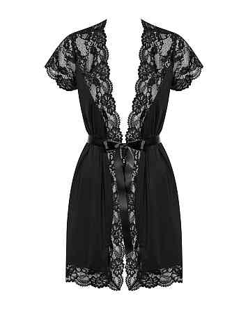 Сатиновый открытый пеньюар на поясе Obsessive 810-PEI–1 peignoir black S/M, черный Sex Aura Киев