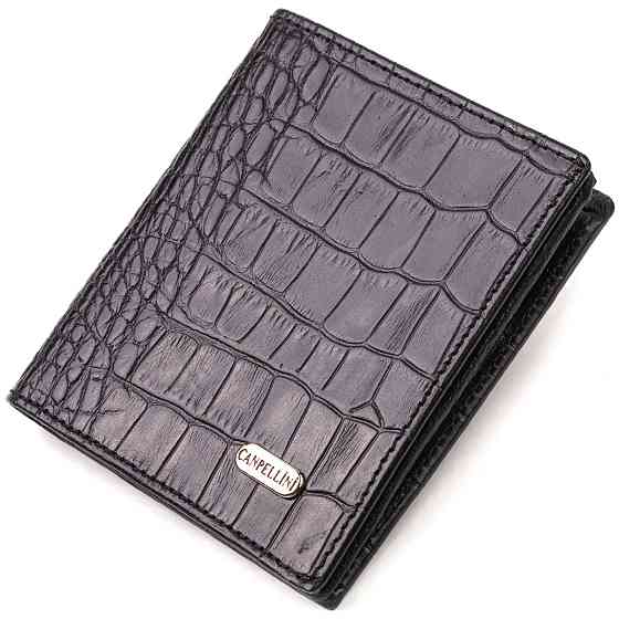 Невелике шкіряне портмоне для чоловіків з тисненням під крокодила CANPELLINI 21738 Чорне Київ
