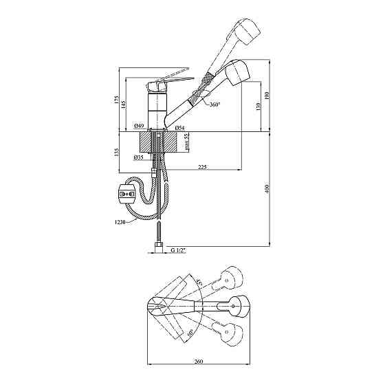 Змішувач для кухні з висувним виливом Kroner KRM Odra - C030-T Київ