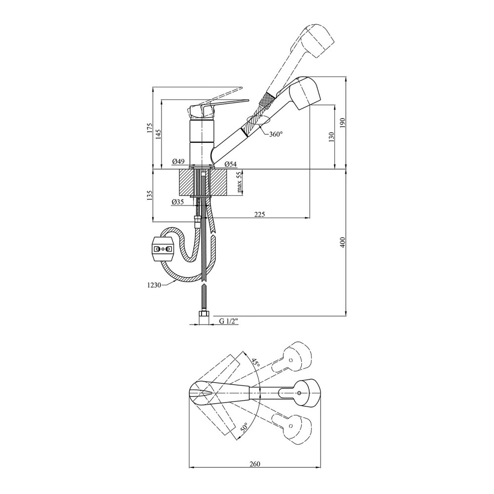 Змішувач для кухні з висувним виливом Kroner KRM Odra - C030-T Київ - фото 2