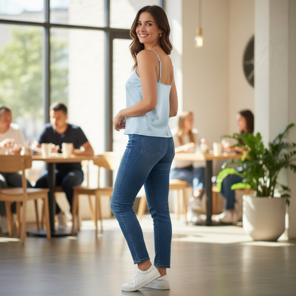 Шелковая майка на тонких бретельках Голубой M/L Харьков - изображение 7