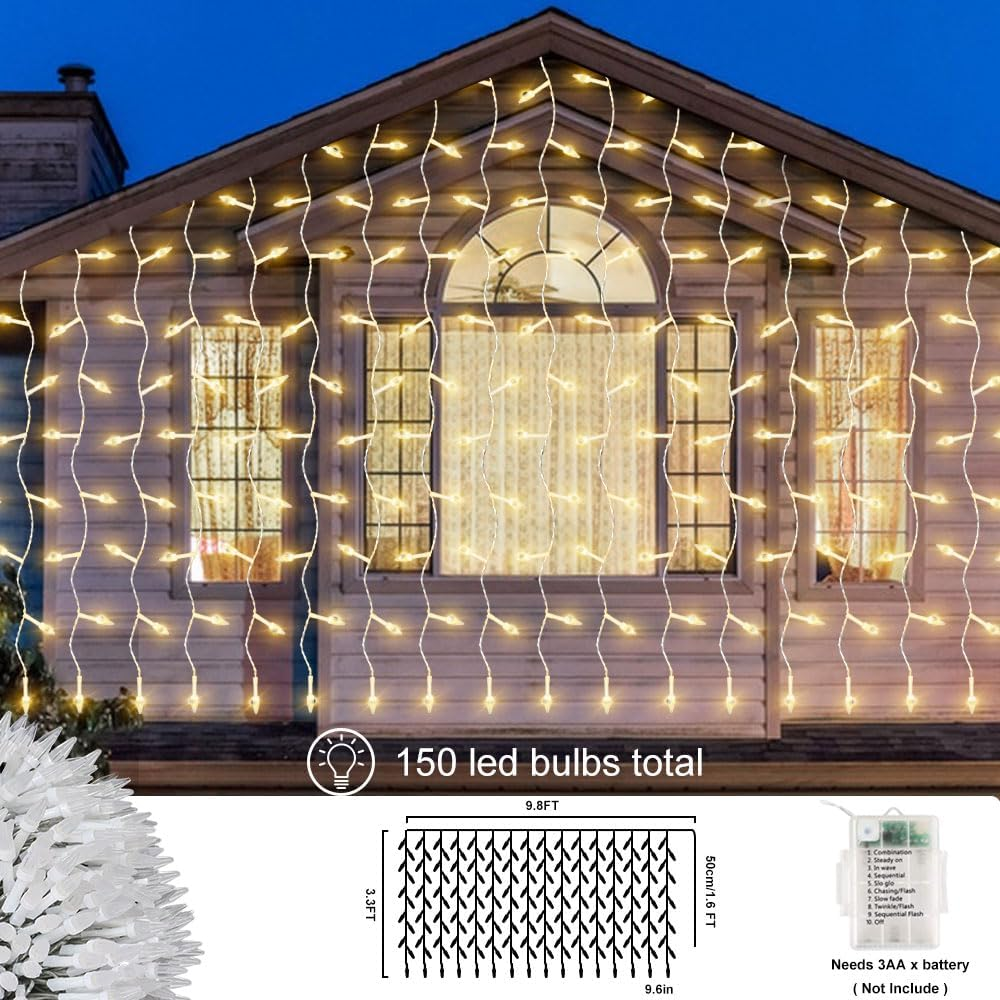 LED гірлянда-бурульки 3×1 м — тепле каскадне світло, що створює атмосферу свята будь-де на батарейках Київ - фото 5