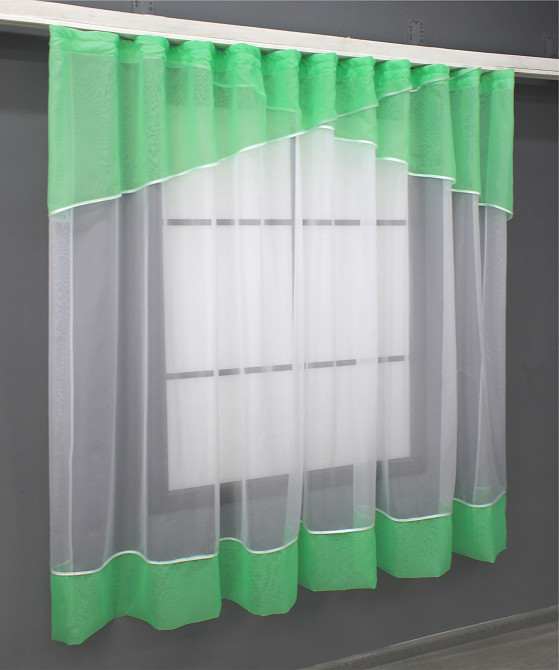 Кухонная занавеска VR-Textil № 078к белым с мятным 280х170 см (52-1054) Киев - изображение 2