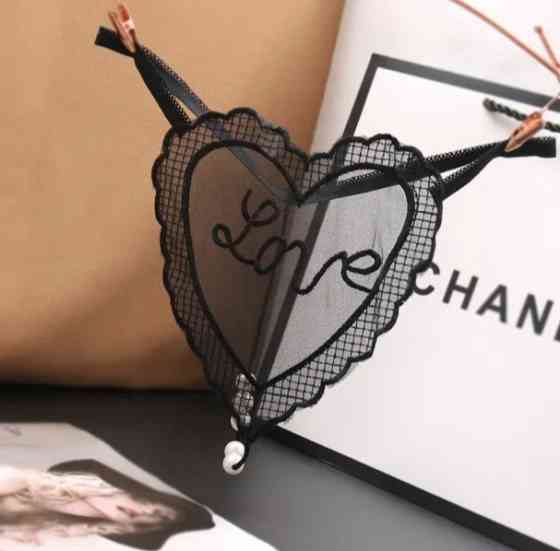 Трусики з бусинками чорні відверті - розмір універсальний, резинка тягнеться до 84см Київ