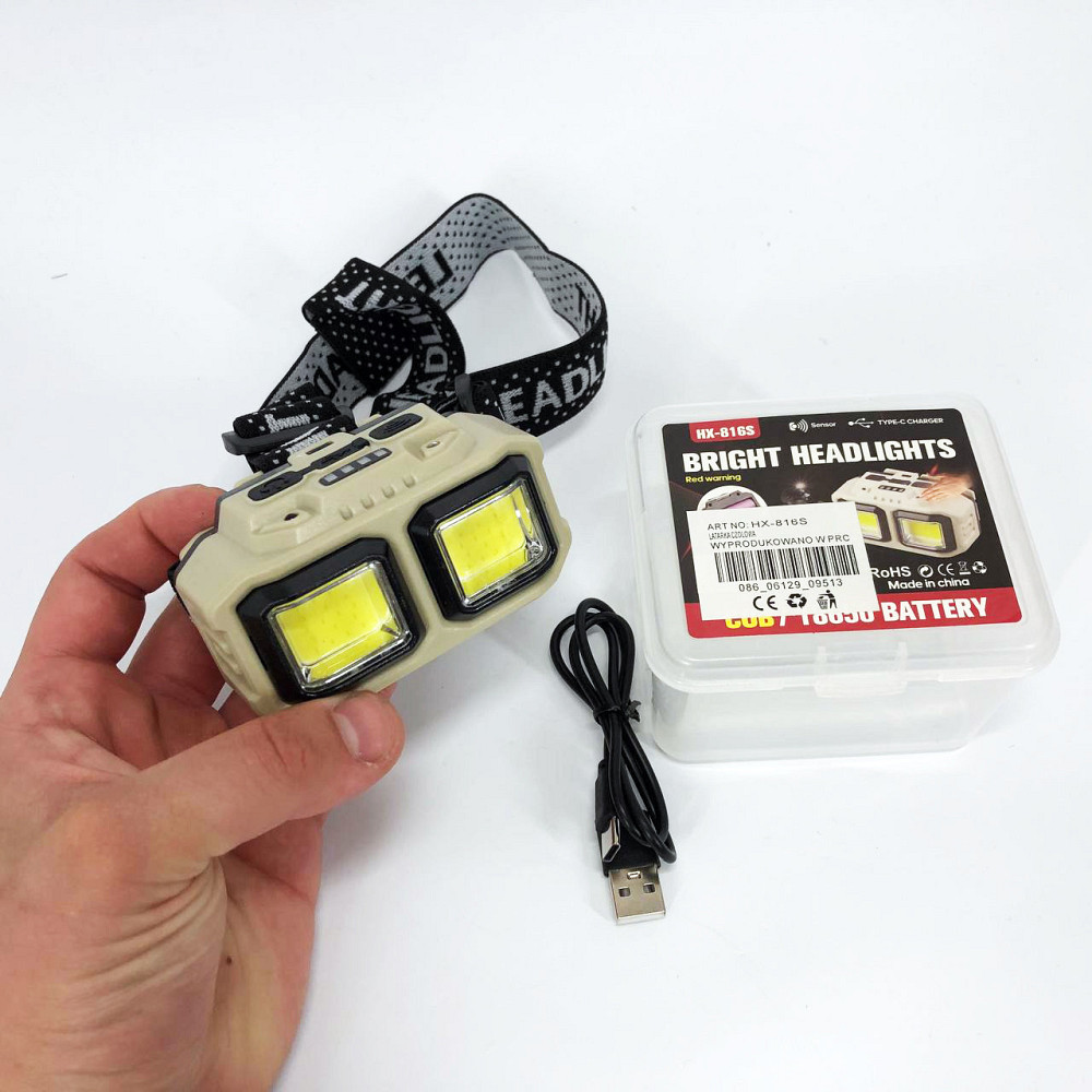 Мощный налобный фонарь для рыбалки HX-816S 2COB(white+red), Фонарик на голову с зарядкой LJ-73 Киев - изображение 8