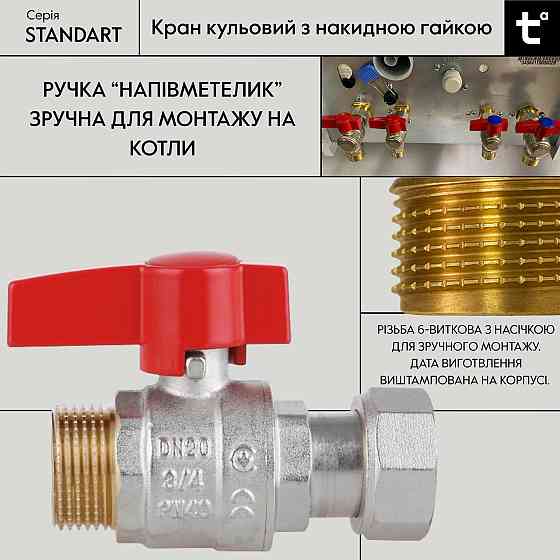 Кран кульовий Thermo Alliance Standart 3/4" ВН прямий, PN40, з накидною гайкою TAS261W20 Київ