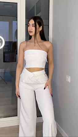 Жіночий стильний костюм для штанів: топ і штани костюмка Молочний, 46/48 Одеса