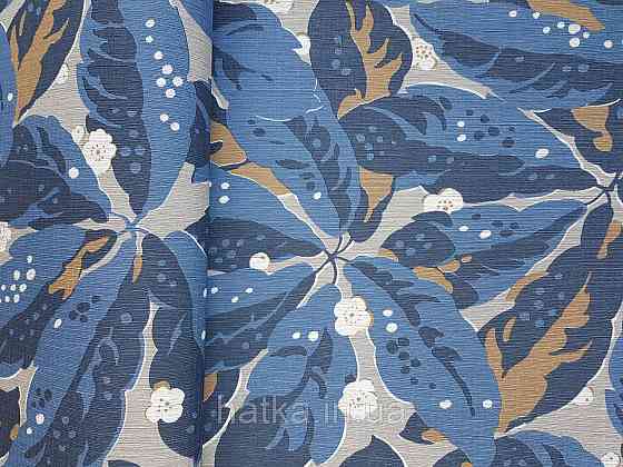 Шпалери флізелінові еко Casadeco Five o'clock 0.53х10 листя великі квіти сині коричневі на бежевому під тканина Київ