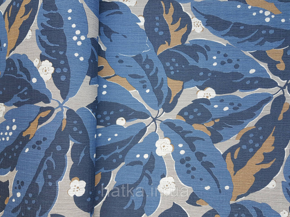 Шпалери флізелінові еко Casadeco Five o'clock 0.53х10 листя великі квіти сині коричневі на бежевому під тканина Київ - фото 1