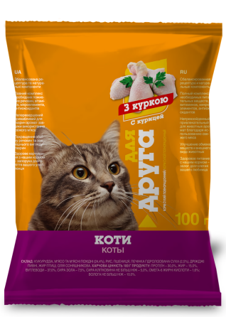 Сухой корм Для Друга для кошек с курицей 100 г O.L.KAR. Винница