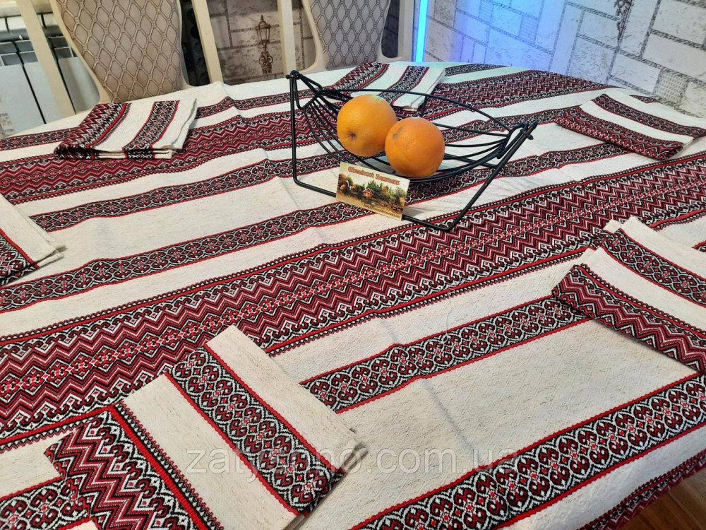 Вышитая скатерть с салфетками на льне Киев - изображение 4