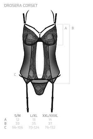 Корсет Passion DROSERA CORSET black, L/XL, з кріпленнями для панчіх, трусики в комплекті Sex Aura Київ