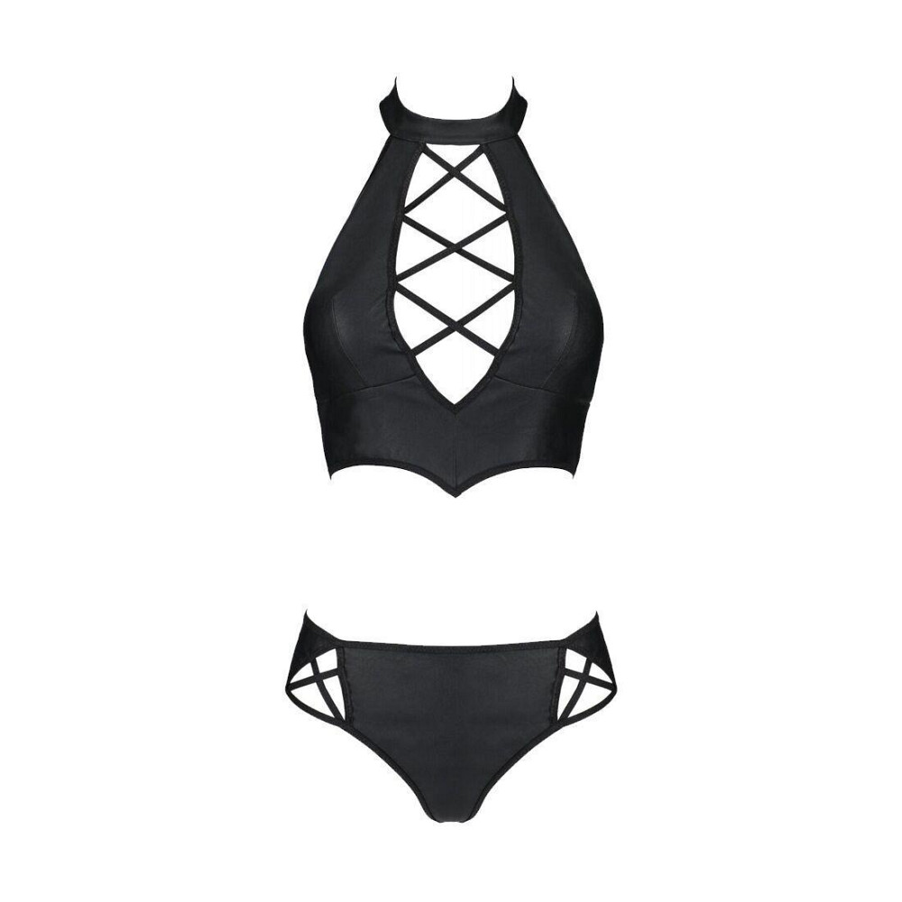 Комплект из экокожи Passion NANACY BIKINI 6XL/7XL black, бра и трусики с имитацией шнуровки Sex Aura Киев - изображение 3