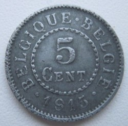 Монета 5 сантимів. 1915,16 рік, Бельгія. Полтава - фото 1