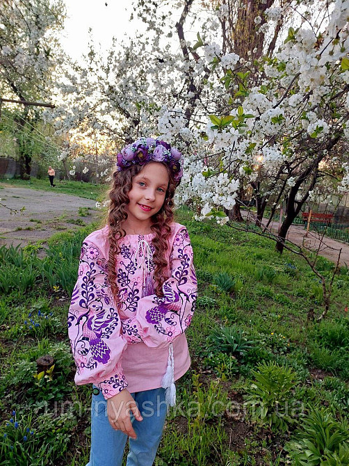 Дитяча вишиванка на натуральному полотні Зозулька рожево-фіолетова Кривий Ріг - фото 7