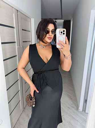 Женская базовая жилетка на запах с поясом костюмка Черный, 48/52 Одесса