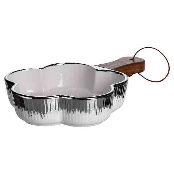 Тарелка фарфоровая глубокая с ручкой Цветок 24×16×4 (см) блюдо сервировочное с ручкой  для подачи тарелка сковорода Серебро Киев