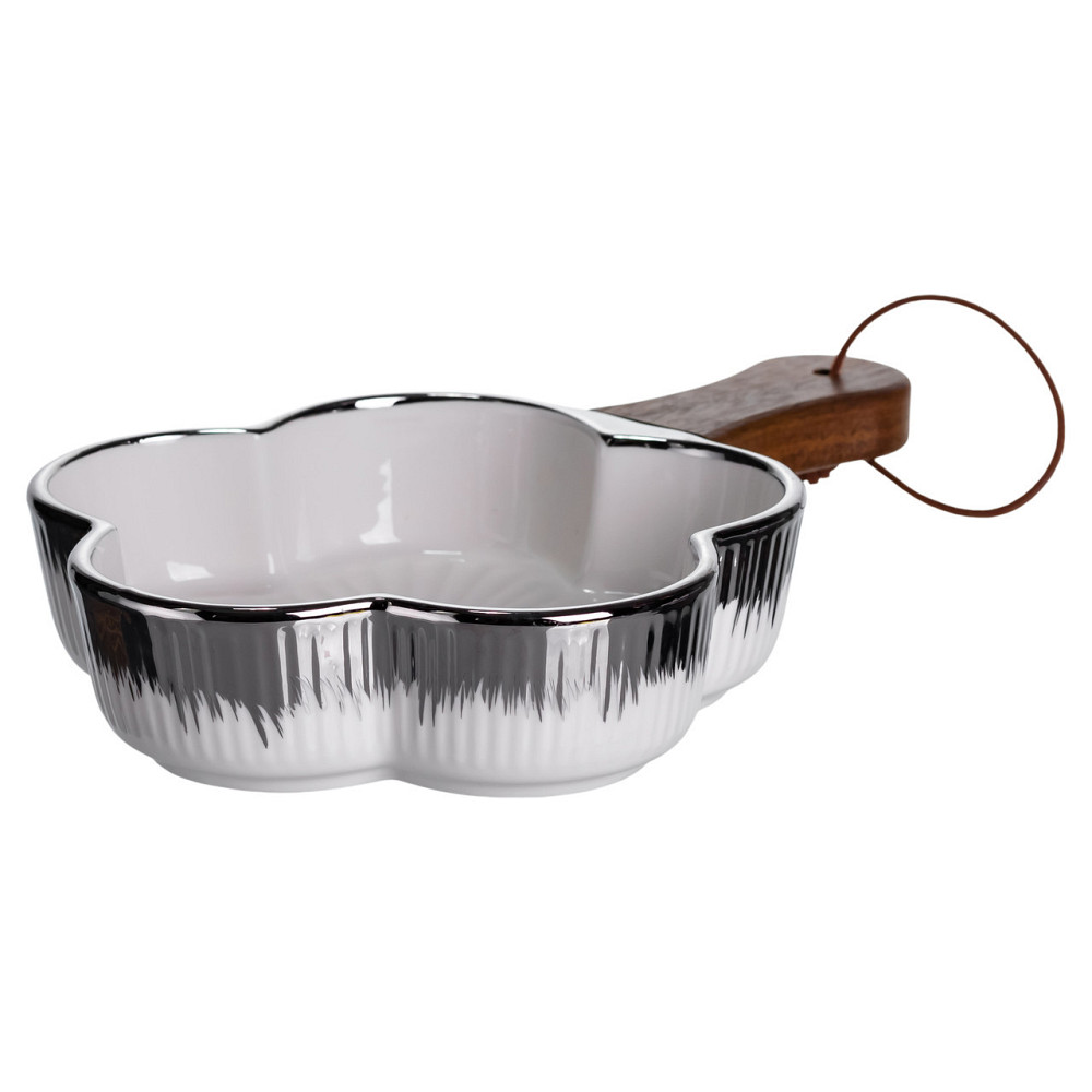 Тарелка фарфоровая глубокая с ручкой Цветок 24×16×4 (см) блюдо сервировочное с ручкой  для подачи тарелка сковорода Серебро Киев - изображение 1