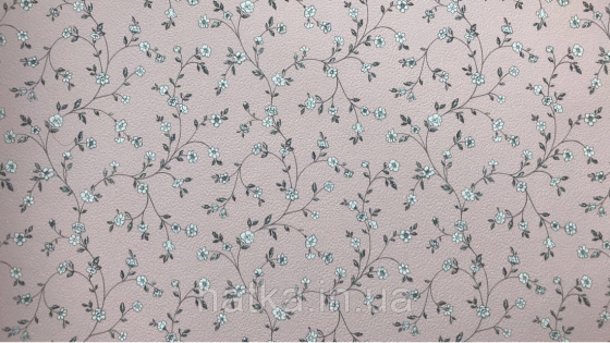 Шпалери вінілові на флізеліні Petite Fleur 4 Rasch Texti 289038 на рожевому тлі білі квіти сірі гілочки Київ