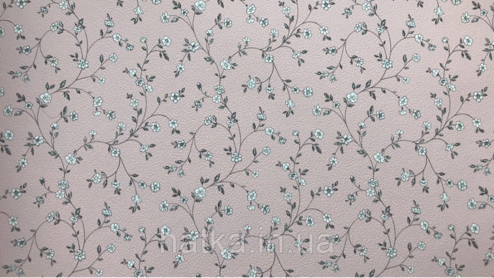 Шпалери вінілові на флізеліні Petite Fleur 4 Rasch Texti 289038 на рожевому тлі білі квіти сірі гілочки Київ - фото 1