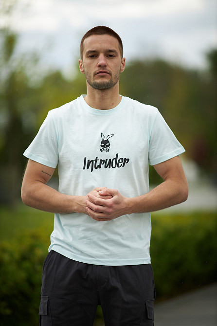 Чоловіча футболка Intruder Bunny бавовна c лого та написом класична однотонна Туреччина бірюзова Одеса - фото 8