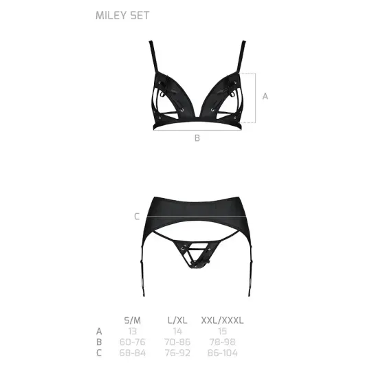 Комплект з екошкіри Passion MILEY SET L/XL, black, трусики, бюстгальтер, пояс для панчіх Львов