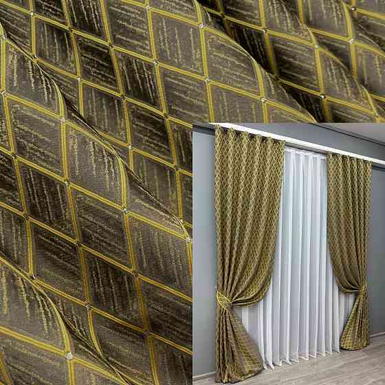 Комплект готових штор VR-Textil Жакард RUBI № 1757ш Темно-сірий з золотистим 100х300 см 2 шт (31-816) Київ