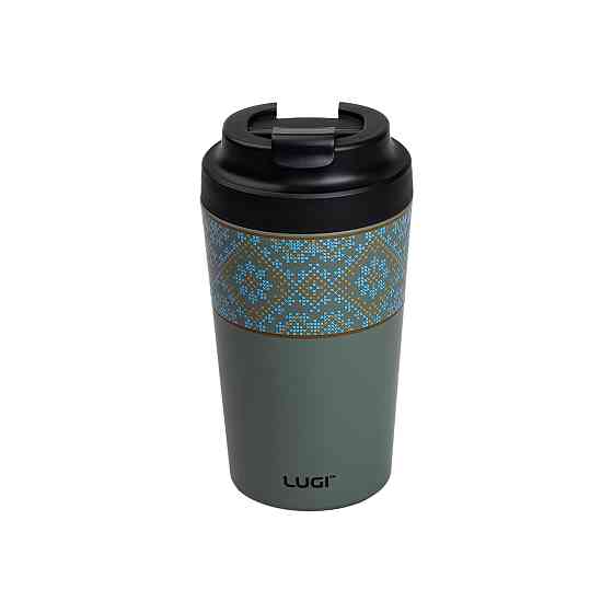 Термочашка Вишиванка з порцелянаовою колбою 380 мл сіро-зелена HP-14-50GR Коломия