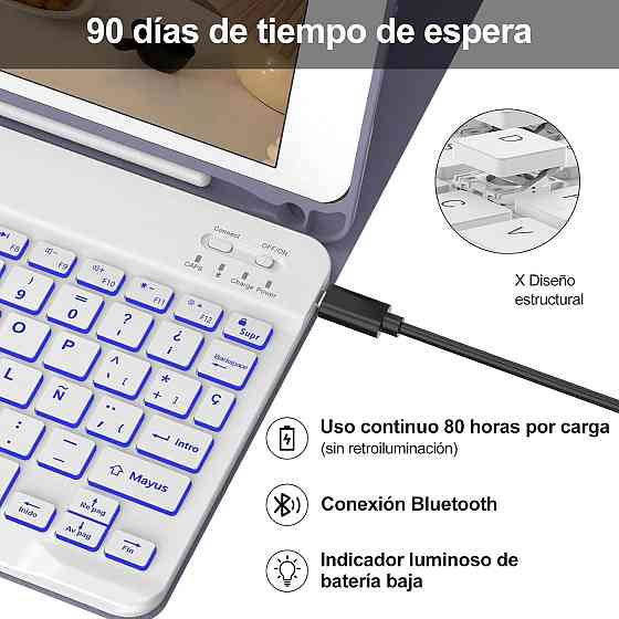 Чохол з магнітною Bluetooth клавіатурою для iPad 9.7”, iPad 5, 6 покоління, Pro, Air 1/2 з підсвіткою, тримачем стилуса лавандовий Київ