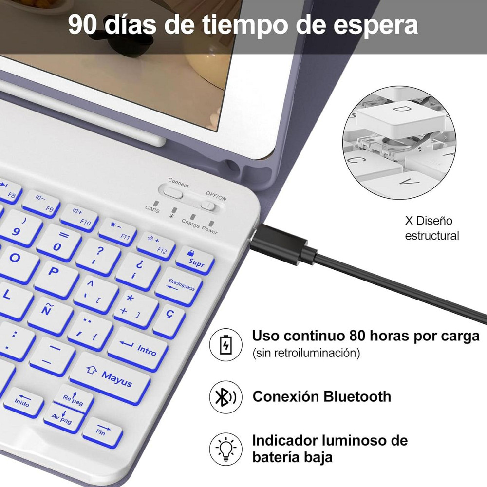 Чехол с магнитной клавиатурой для iPad 9.7” 5 6 поколения Pro, Air 1/2 подсветкой держатель стилуса лавандовый Киев - изображение 4