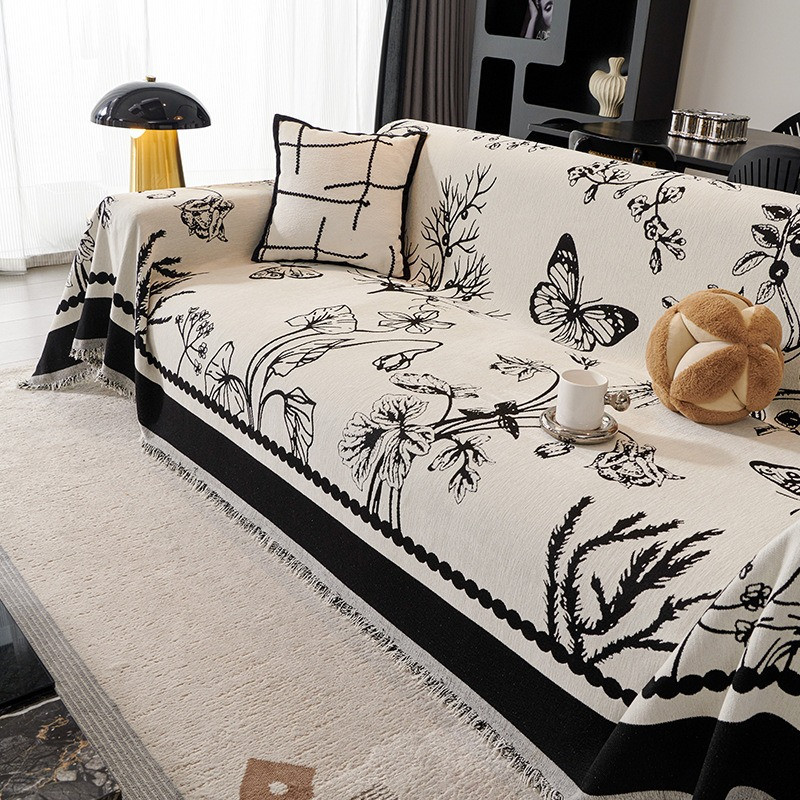 Плед покрывало на диван или кровать,чехол накидка 180х230 см для мягкой мебели узор бабочка,черный Каменец-Подольский - изображение 1