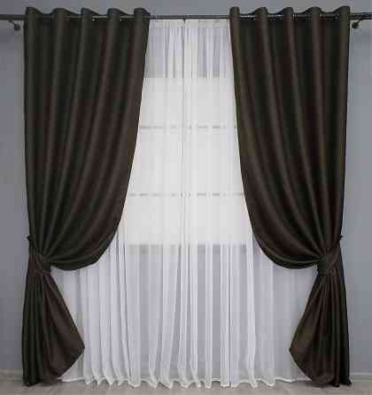 Комплект штор на люверсах VR-Textil Льон-блекаут № 1180ш Венге 150х250см 2 шт (37-0188) Київ