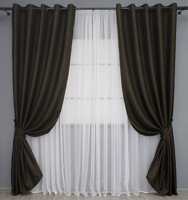 Комплект штор на люверсах VR-Textil Льон-блекаут № 1180ш Венге 150х250см 2 шт (37-0188) Київ - фото 2