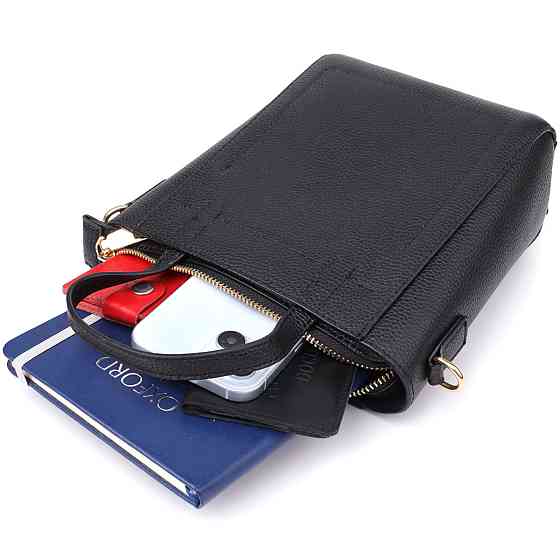 Трапецієподібна сумка для жінок з натуральної шкіри Vintage 22916 Чорний Київ