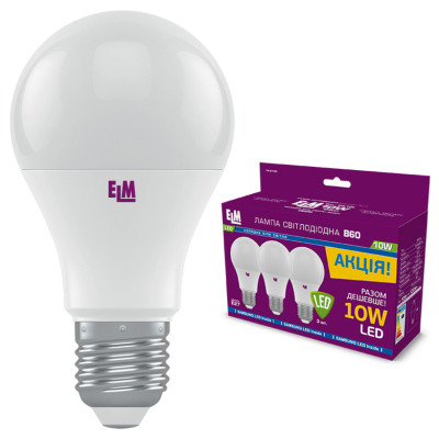 Лампочка ELM B60 10W PA10S E27 4000K 3шт. (18-0183) Винница - изображение 1