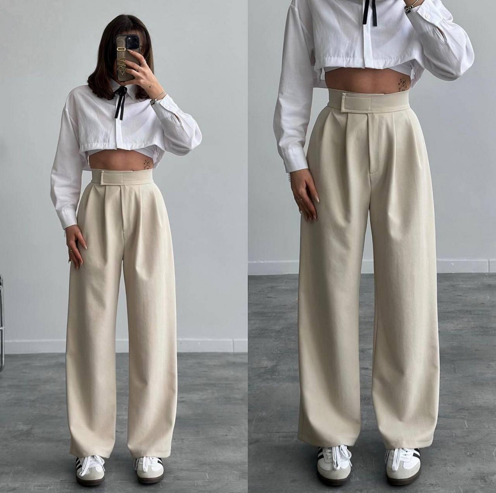 Жіночі базові штани на липучці турецька костюмка Бежевий, 46/48 Одеса - фото 1