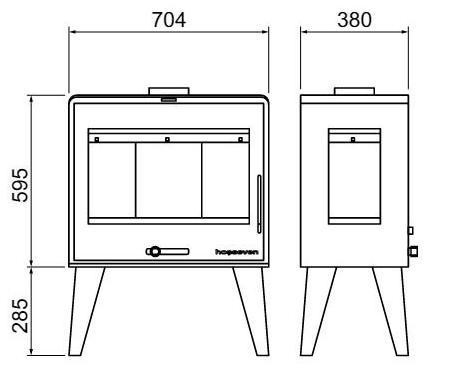 Печь-камин на дровах Hosseven 5071 L 10 кВт панорамная три стекла на высоких ножках стальная буржуйка с шамотом верхний дымоход Тернополь - изображение 2