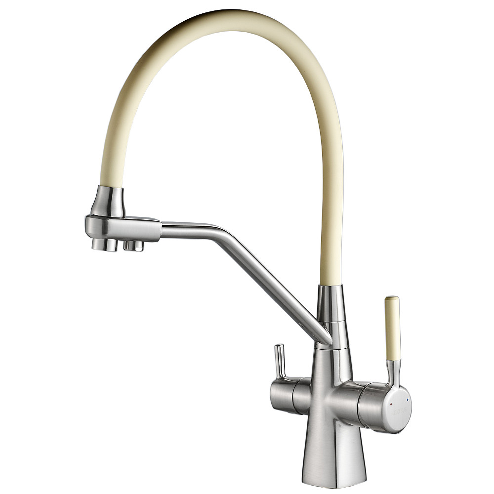 Змішувач для кухні під осмос Globus Lux GLLR-0700-L-08-06 гофрований  на гайці латунь, Сталь-Бежевий Тернопіль - фото 7