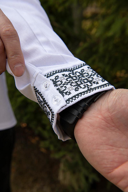 Вишиванка лляна чоловіча, довгий рукав, біла, (льон) топ Київ - фото 3