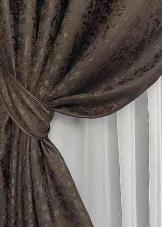 Комплект штор на люверсах VR-Textil Льон мармур Pavliani ХО № 1910ш Венге 150х250 см 2 шт (37-0321) Київ