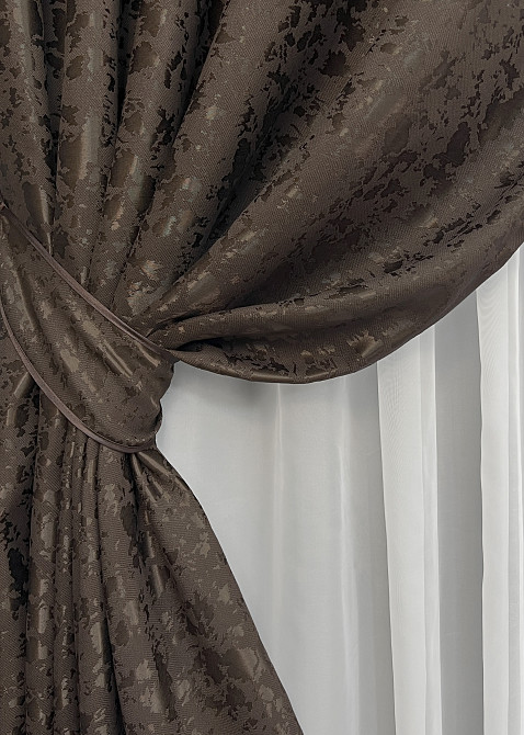 Комплект штор на люверсах VR-Textil Льон мармур Pavliani ХО № 1910ш Венге 150х250 см 2 шт (37-0321) Київ - фото 5