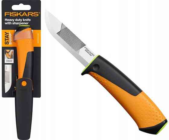 Универсальный Нож усиленный для тяжелых работ с чехлом-точилкой Fiskars (1023619) Нержавеющая сталь Нововолынск