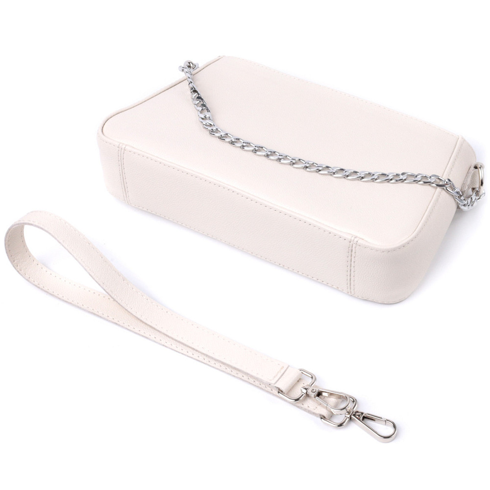 Сумка багет с цепочкой и съемным ремешком из натуральной кожи Shvigel 22835 Бежевая Киев - изображение 7