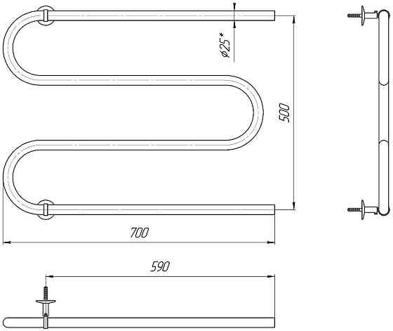Водяна рушникосушка Mario Змійка ∅25 525x700/500 Київ