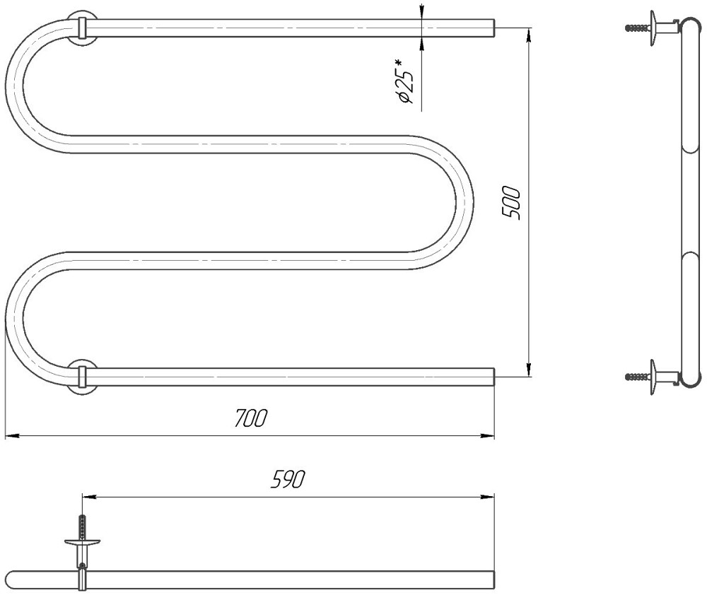 Водяна рушникосушка Mario Змійка ∅25 525x700/500 Київ - фото 4