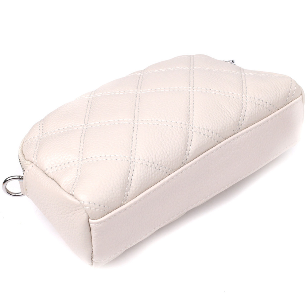 Модная женская сумка прошитая ромбами из натуральной кожи Vintage 22931 Белый Киев - изображение 5