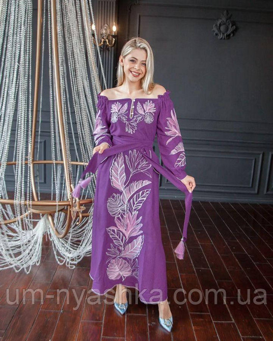 Жіноча вишита сукня на льоні Княжна фіолетова Кривий Ріг - фото 6