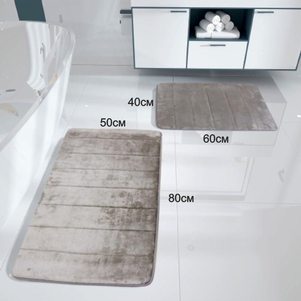 Набір 2 килимки для ванної Aquarius з ефектом пам'яті 50х80 см, 40х60 см Сірий у смужку Буча - фото 9