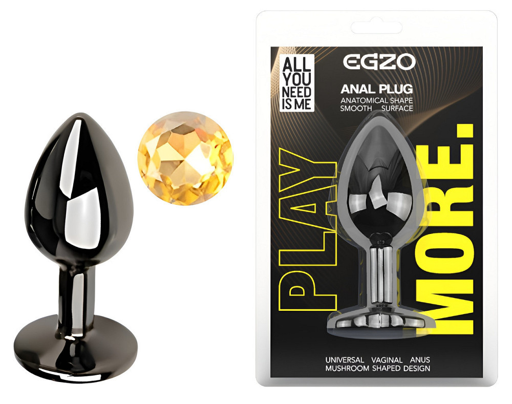 Анальна пробка з кристалом EGZO - Dark Gray Round Plug Lime, size S Sex Aura Київ - фото 1